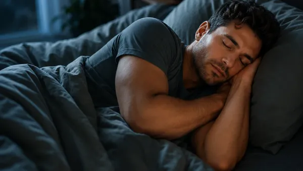 Person waking rested after a good night of sleep