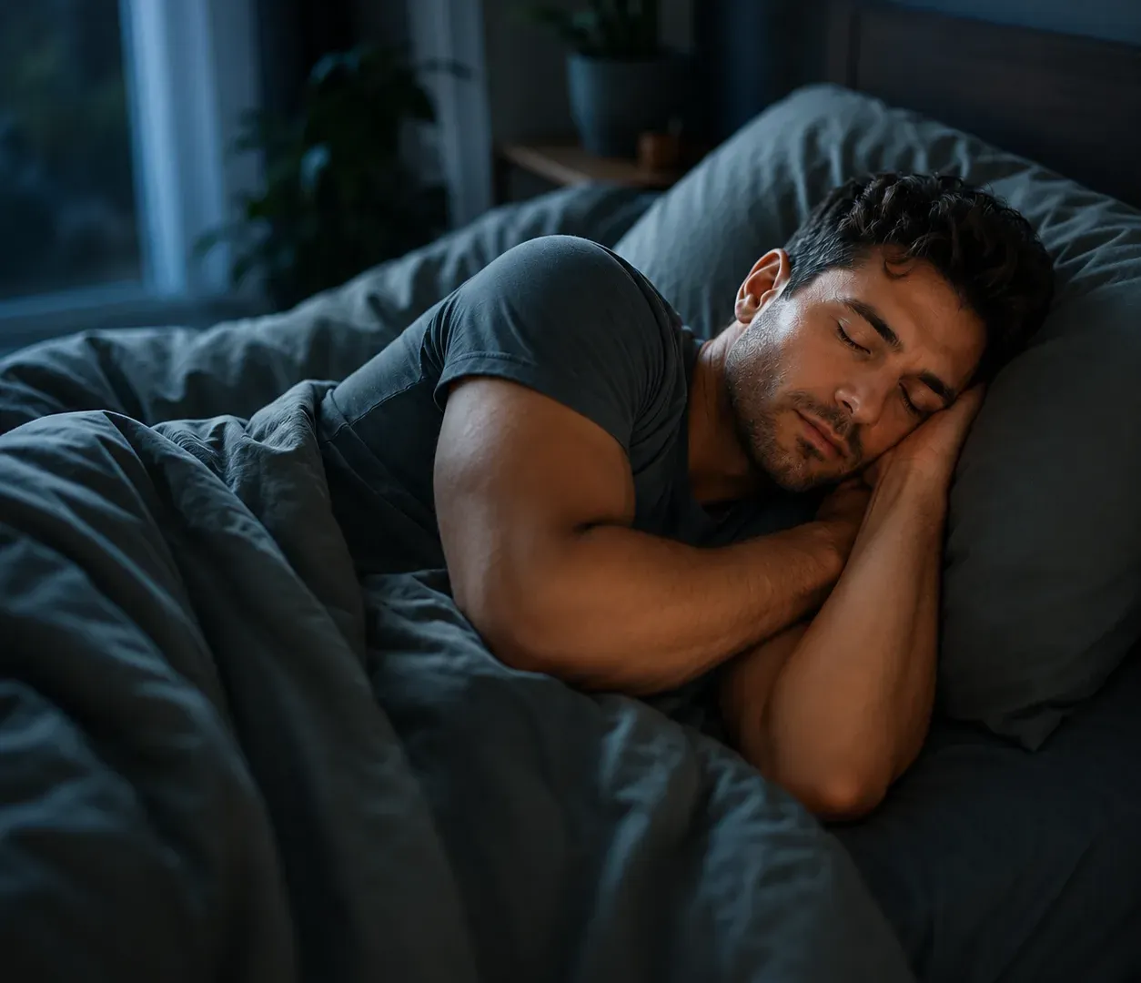 Person waking rested after a good night of sleep
