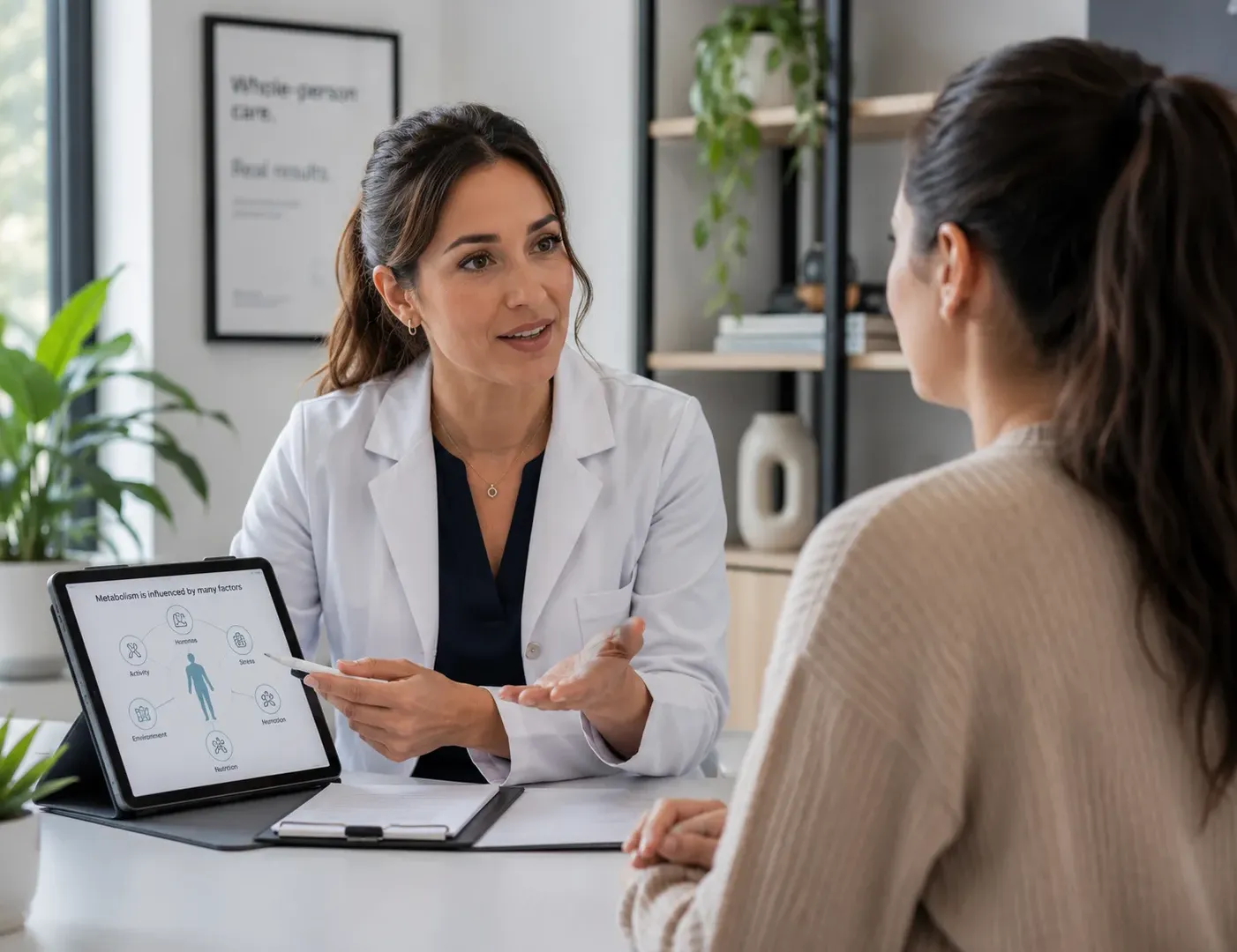 Person reviewing their health results with a doctor via telehealth