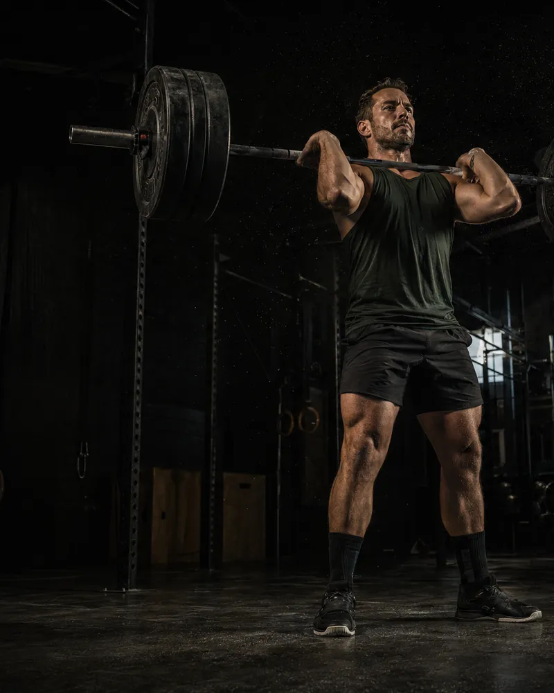 Athletic man performing deadlift in gym